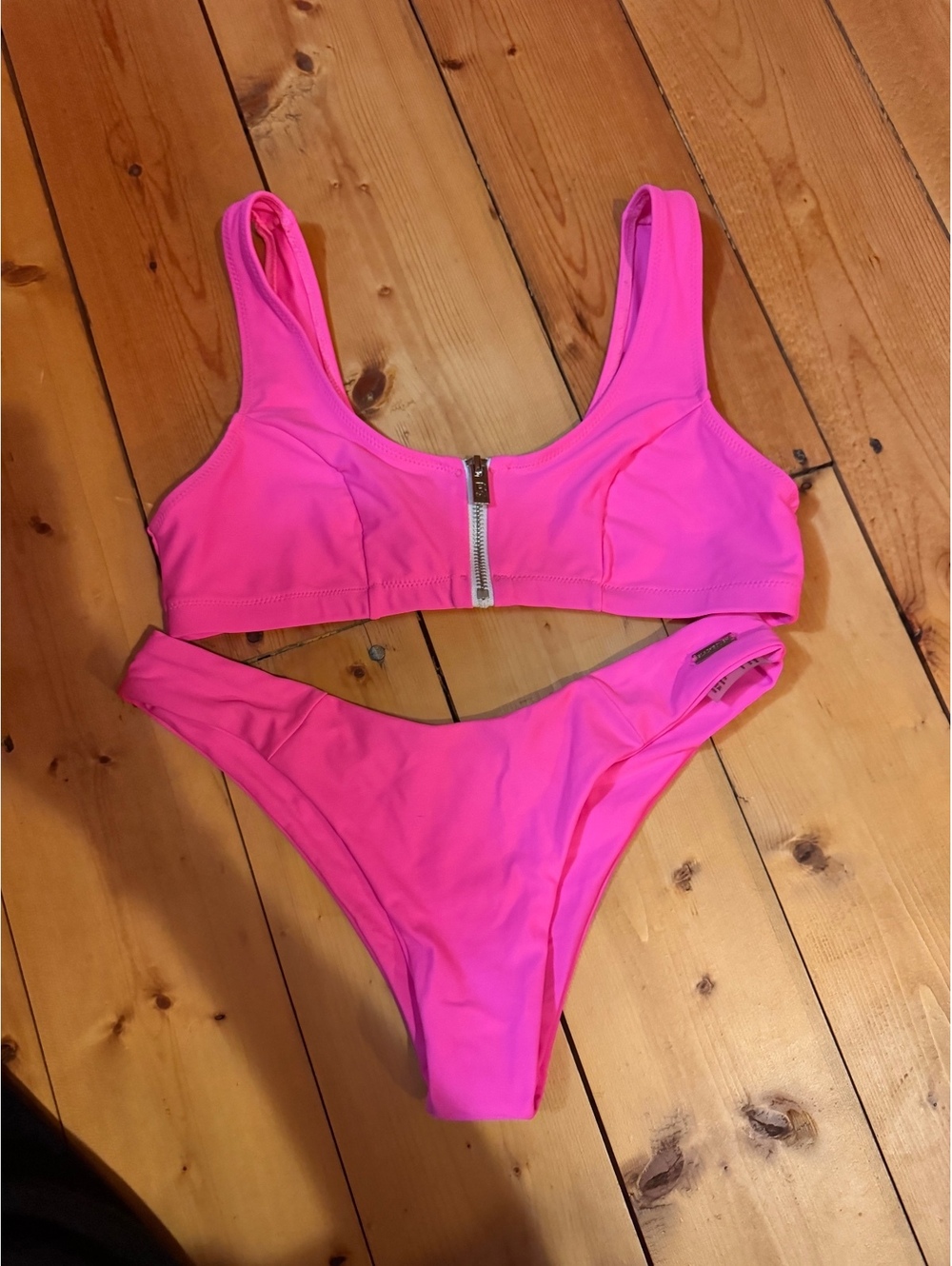 Blackbough Hot pink zip-front bikini set